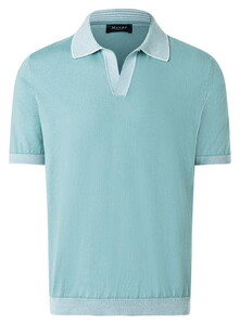 Maerz Solid Color Cotton Linnen Polo Pullover Subtle Stripe Details Trui Bright Aqua