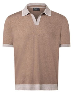 Maerz Solid Color Cotton Linnen Polo Pullover Subtle Stripe Details Trui Frappuccino