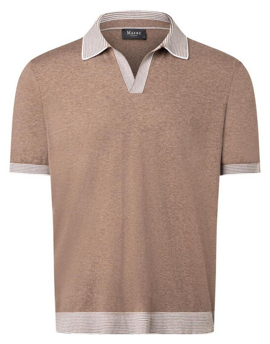 Maerz Solid Color Cotton Linnen Polo Pullover Subtle Stripe Details Trui Frappuccino
