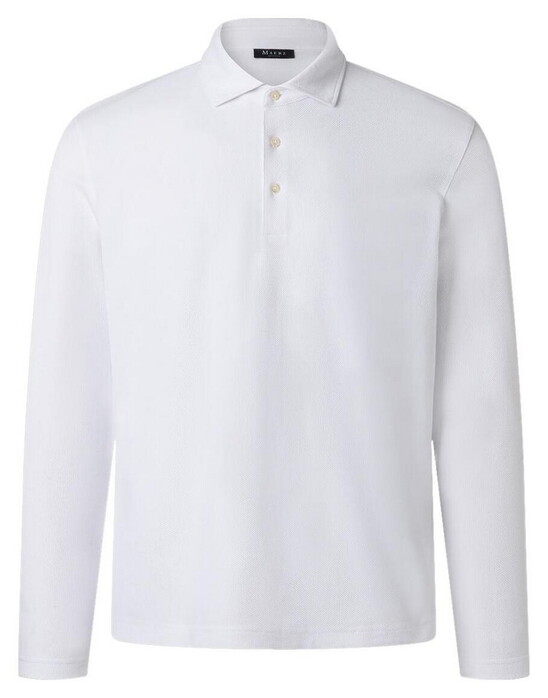 Maerz Solid Color Long Sleeve Cotton Piqué Polo Pure White