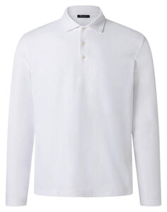 Maerz Solid Color Long Sleeve Cotton Piqué Poloshirt Pure White