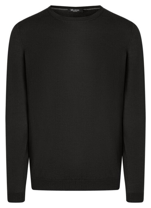 Maerz Solid Color Luxury Merino Extrafine Round Neck Trui Zwart