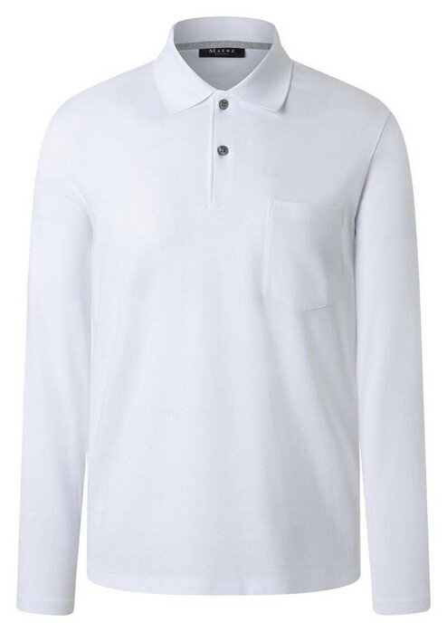 Maerz Solid Color Mercerized Cotton Long Sleeve Polo Pure White