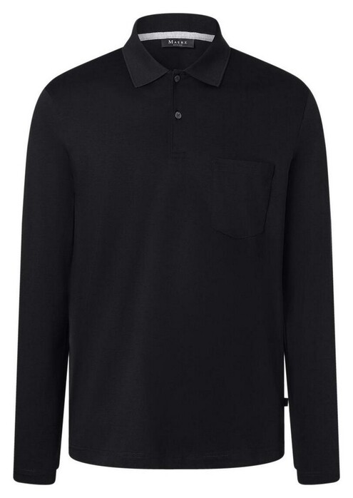 Maerz Solid Color Mercerized Cotton Long Sleeve Poloshirt Black