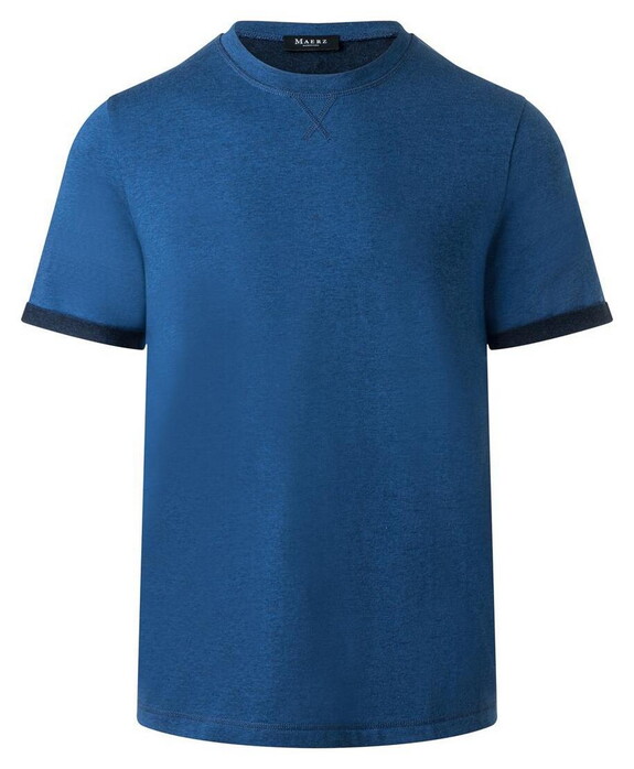 Maerz Solid Color Plated Jersey Knit T-Shirt Medium Blue