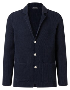 Maerz Solid Color Rib Texture Cotton Knit Cardigan Navy