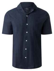 Maerz Solid Color Seersucker Short Sleeve Overhemd Navy