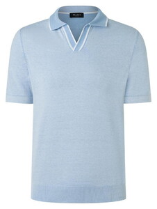 Maerz Solid Color Subtle Stripe Detail Cotton Knit Polo Blue Sky
