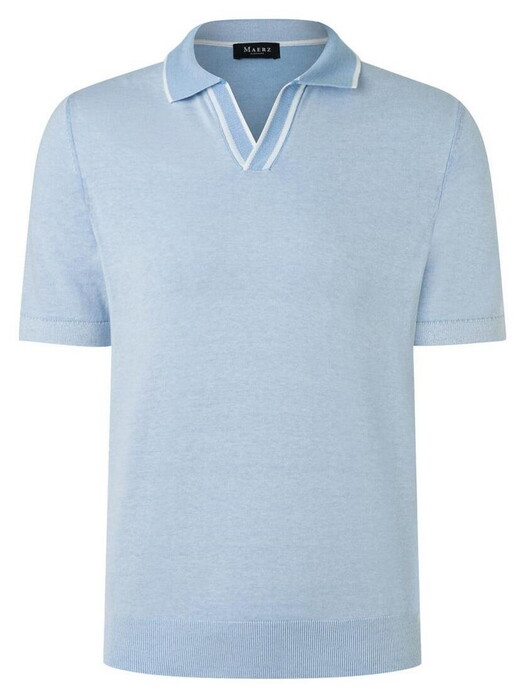 Maerz Solid Color Subtle Stripe Detail Cotton Knit Polo Blue Sky
