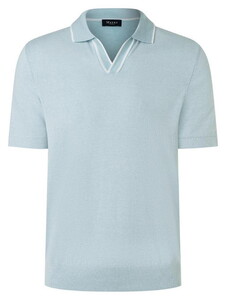 Maerz Solid Color Subtle Stripe Detail Cotton Knit Polo Bright Aqua