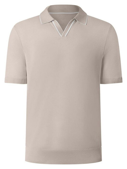 Maerz Solid Color Subtle Stripe Detail Cotton Knit Polo Frappuccino
