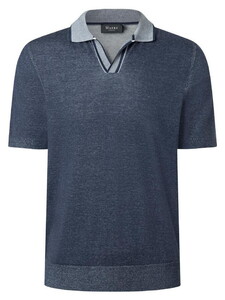 Maerz Solid Color Subtle Stripe Detail Cotton Knit Poloshirt Dawn Blue