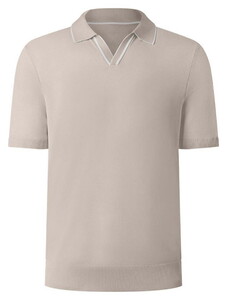Maerz Solid Color Subtle Stripe Detail Cotton Knit Poloshirt Frappuccino