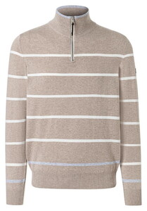 Maerz Striped Cotton Knit Troyer Zip Trui Light Almond