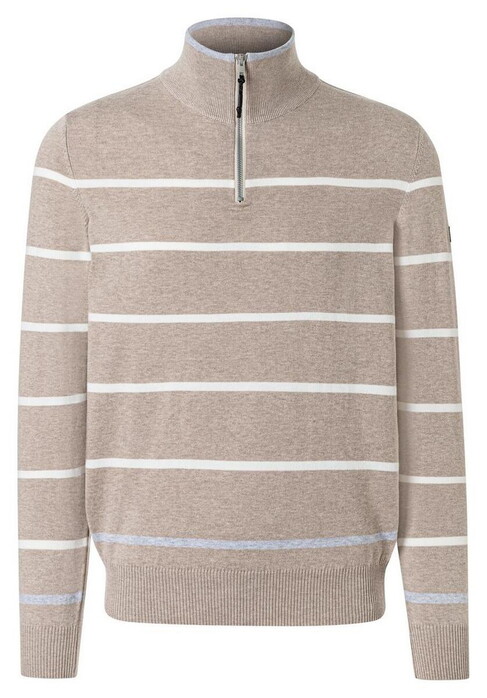 Maerz Striped Cotton Knit Troyer Zip Trui Light Almond