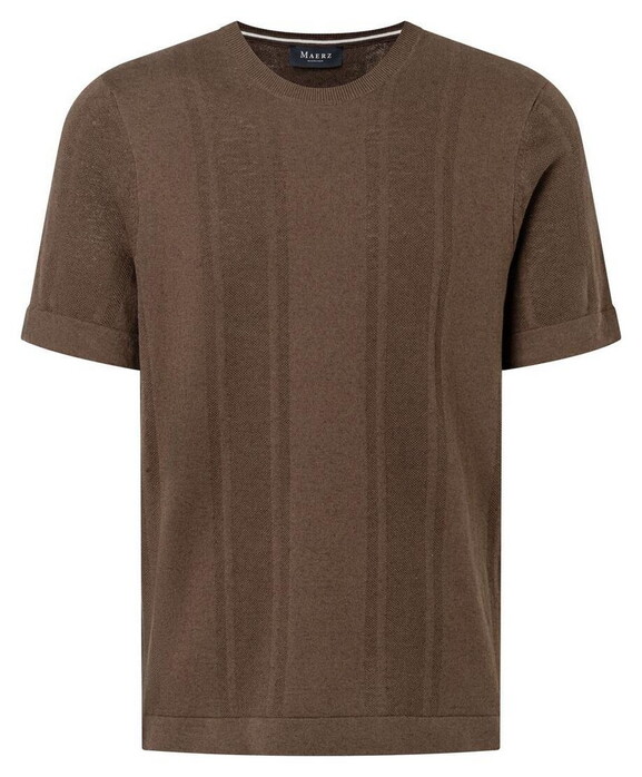 Maerz Striped Texture Piqué Round Neck T-Shirt Nougat
