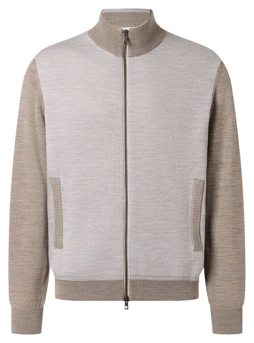 Maerz Subtle Details Texture Knit Merino Superwash Full 2-Way Zip Cardigan Iced Latte