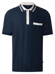 Maerz Subtle Stripe Texture Knit Fine Contrast Details Polo Dawn Blue