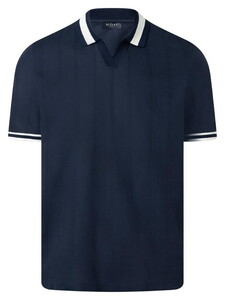 Maerz Subtle Stripe Texture Knit No Button Collar Poloshirt Dawn Blue