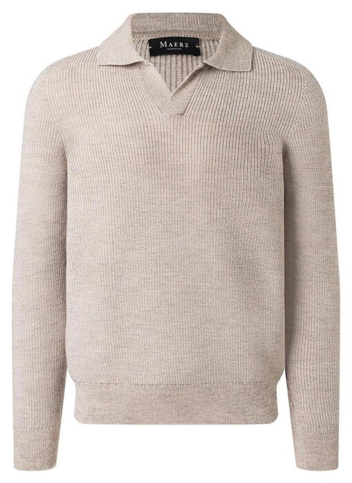 Maerz Texture Knit Merino Extrafine No Button Polo Collar Pullover Mascarpone Cream