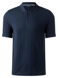 Maerz Texture Stripe Piqué Knit Cotton Linen Poloshirt Night Sky