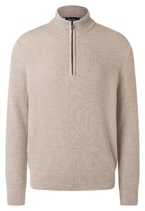 Maerz Uni Color Fine Texture Knit Stand-Up Zip Collar Pullover Twig