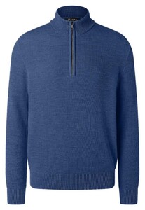 Maerz Uni Color Fine Texture Knit Stand-Up Zip Collar Trui Deep Sea