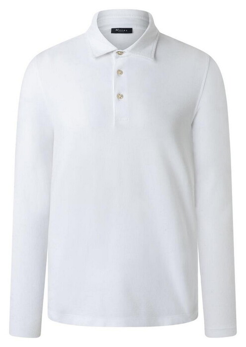 Maerz Uni Color Long Sleeve Jersey Garment Dye Poloshirt Pure White