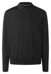 Maerz Uni Color Polo Collar Pullover Mulberry Silk Cotton Blend Trui Zwart