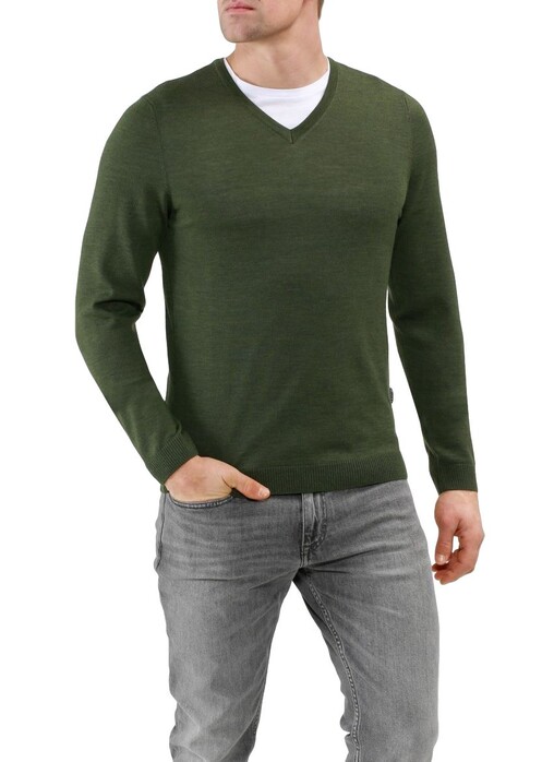 Maerz V-Neck Merino Extrafine Trui Camouflage Green