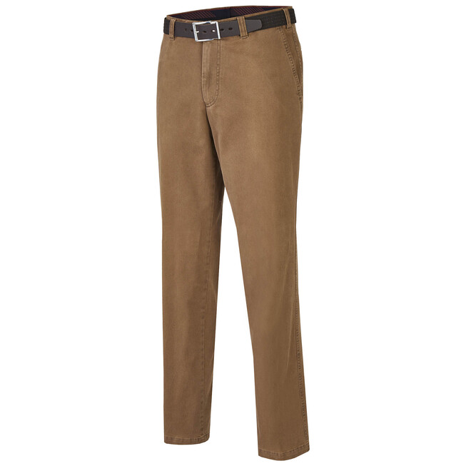 MENS Flat-Front Madrid Katoen Broek Donker Khaki
