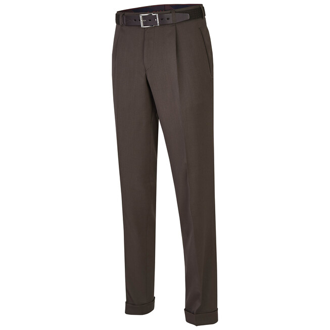 MENS Paris Bandplooi Omslag Wol Broek Bruin