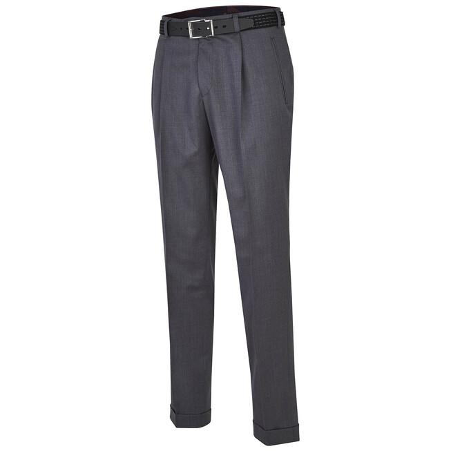 MENS Paris Bandplooi Omslag Wol Broek Midden Grijs