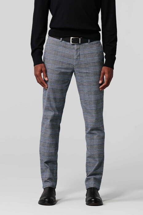 Meyer Bonn Contrasting Glen Check Organic Cotton Broek Blauw