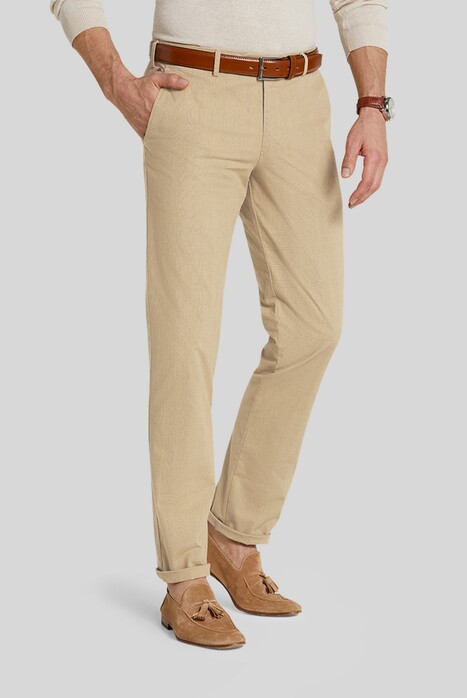 Meyer Bonn Cotton Comfort Stretch Subtle Check Broek Camel