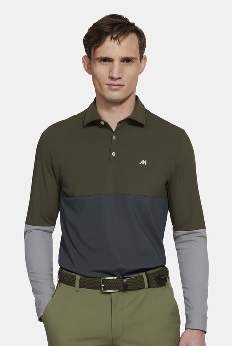 Meyer Justin Active High Performance Longsleeve Color Block Polo Olive-Multi