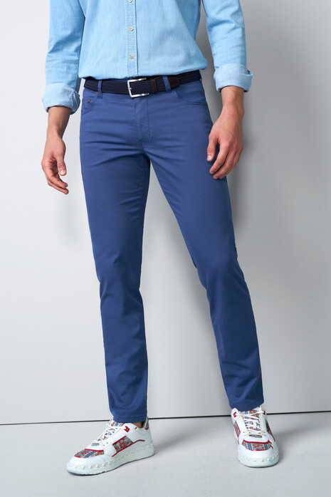 Meyer M5 Five Organic Cotton Soft Subtle Micro Print Broek Blauw