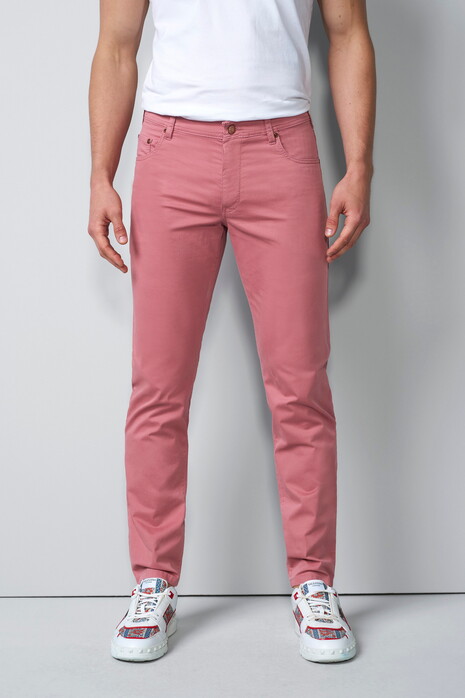 Meyer M5 Five Organic Cotton Soft Subtle Micro Print Broek Zalm