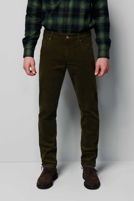 Meyer M5 Slim Casual Corduroy Organic Cotton 5-Pocket Corduroy Broek Donker Groen