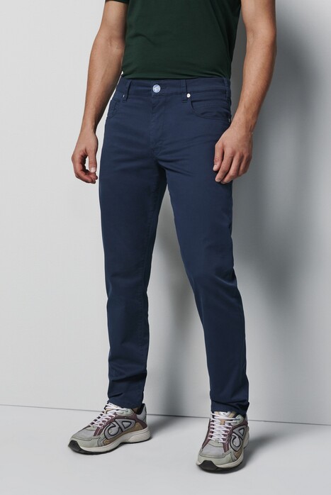 Meyer M5 Slim Micro Structure Super-Stretch Organic Cotton Broek Marine