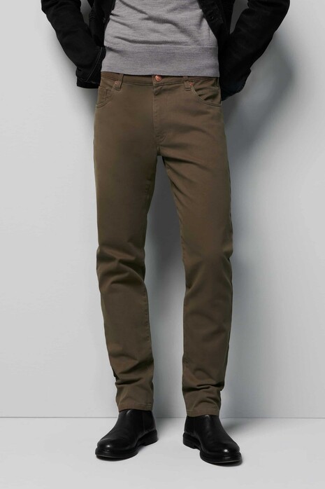 Meyer M5 Slim Organic Cotton Micro Structure Broek Donker Taupe