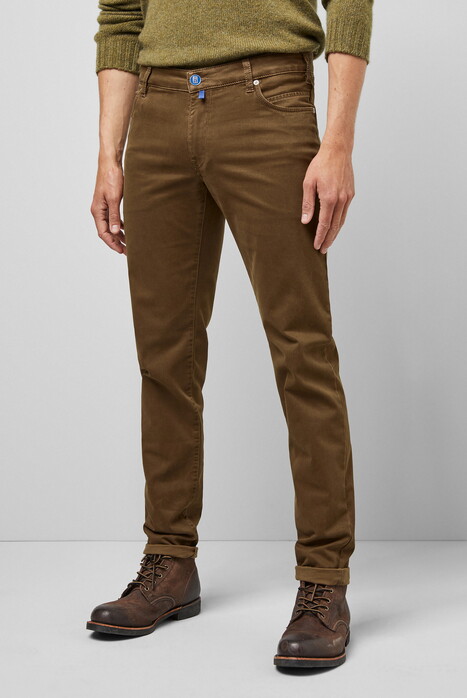 Meyer M5 Slim Pima Cotton Satin Super-Stretch 5-Pocket Broek Camel