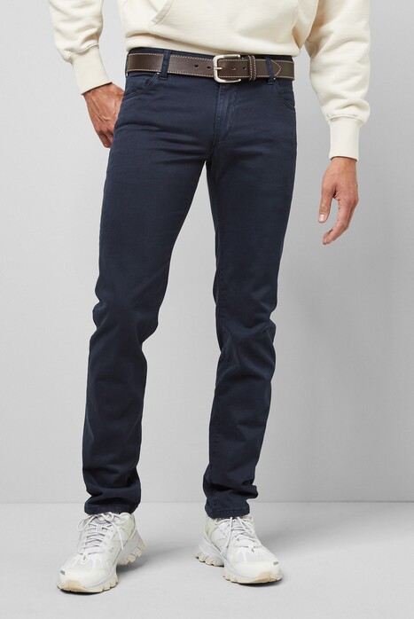 Meyer M5 Slim Pima Cotton Satin Super-Stretch 5-Pocket Broek Marine