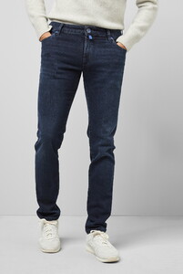 Meyer M5 Slim Used Look Super-Stretch Organic Cotton Jeans Overdyed Blue Used