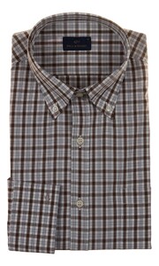 Paul & Shark Cotton Check Poplin Shirt Overhemd Bruin-Wit