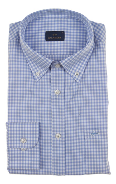 Paul & Shark Cotton Oxford Check Shirt Overhemd Wit-Licht Blauw