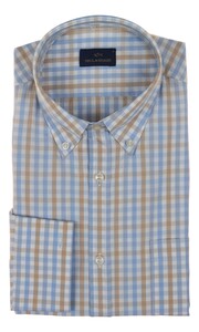 Paul & Shark Cotton Poplin Check Shirt Overhemd Blauw-Zand