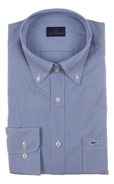 Paul & Shark Cotton Poplin Hairline Shirt Overhemd Wit - Licht Blauw