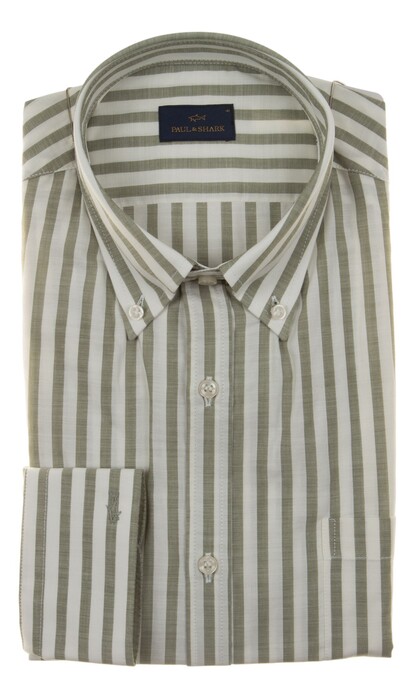 Paul & Shark Cotton Poplin Linen Look Shirt Overhemd Wit-Groen