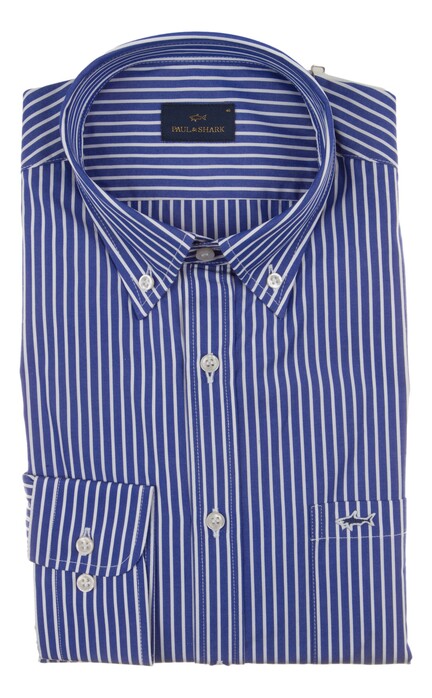Paul & Shark Cotton Poplin Stripe Shirt Overhemd Kobalt Blauw - Wit